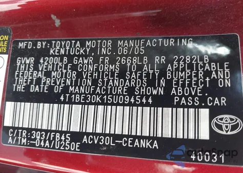 2005 Toyota Camry Le from USA, damaged, VIN 4T1BE30K15U094544